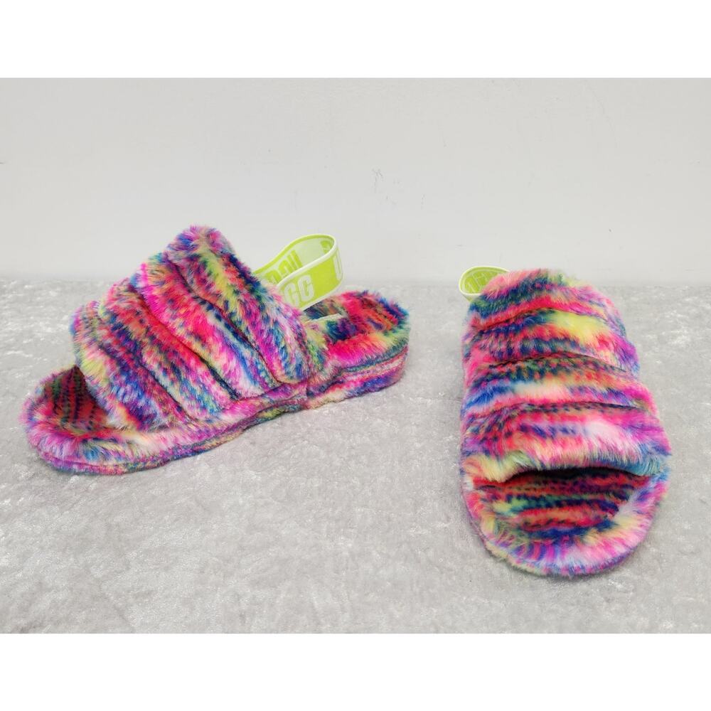 NWT UGG Fluff Yeah Pixelate Womens Multicolor Slip on Slippers-Size 6
